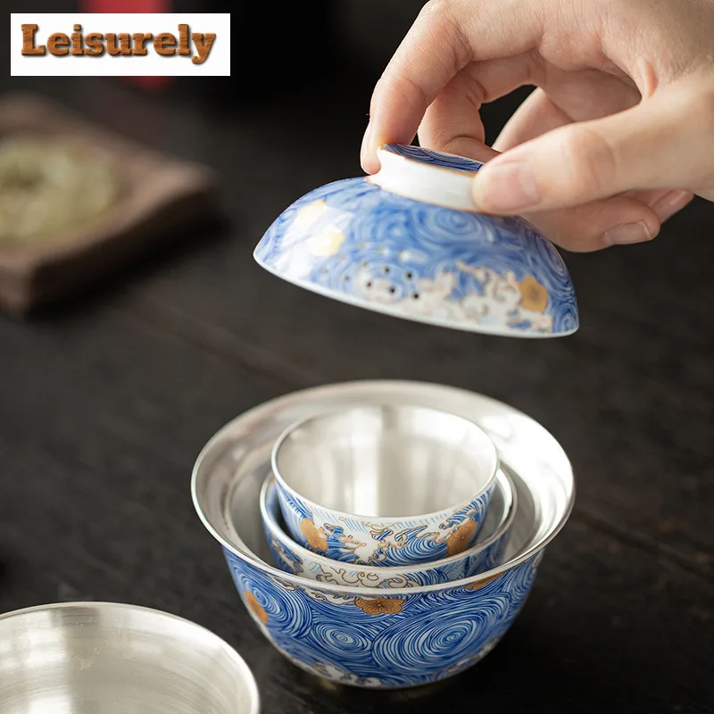 Gilt Silver Starry Sky Travel Tea Set Kit Luxury 1 Pot 3 Cups Tea Making Organizer Portable Outdoor Tote Bag Supplies Ornaments