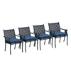 4 Piece Outdoor Patio Wrought Iron Dining Chair Set with Cushions Arms High Backrest Curved Armrests Indoor Outdoor Furniture 1