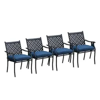 4 Piece Outdoor Patio Wrought Iron Dining Chair Set with Cushions Arms High Backrest Curved Armrests Indoor Outdoor Furniture 1