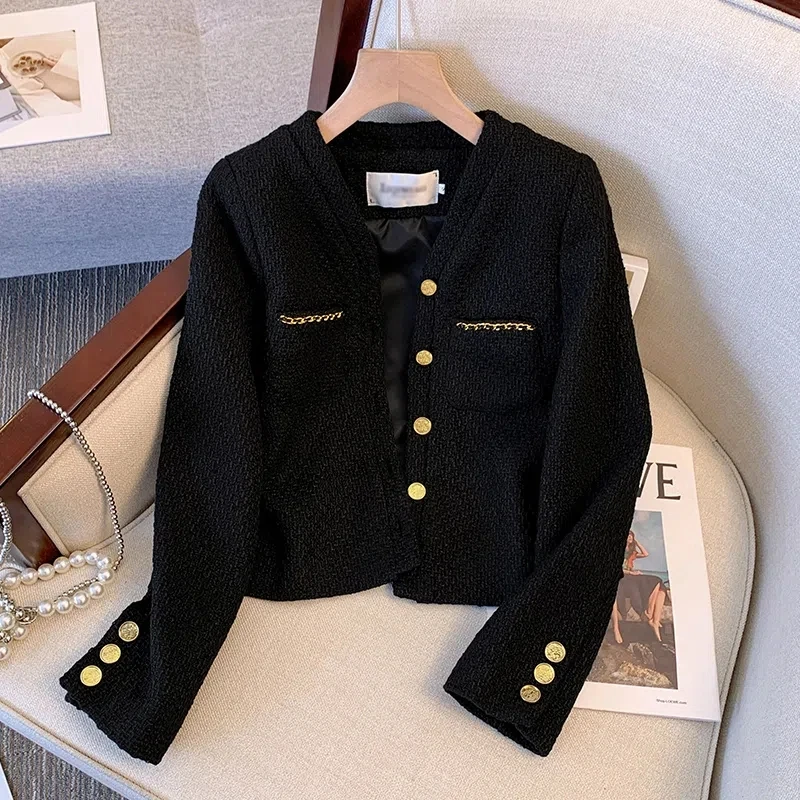 

2023 New Spring Autumn Stylish Black Short Blazer Coats Women's Clothes Winter Jackets Girls Tops Single Breasted Outwear BC417