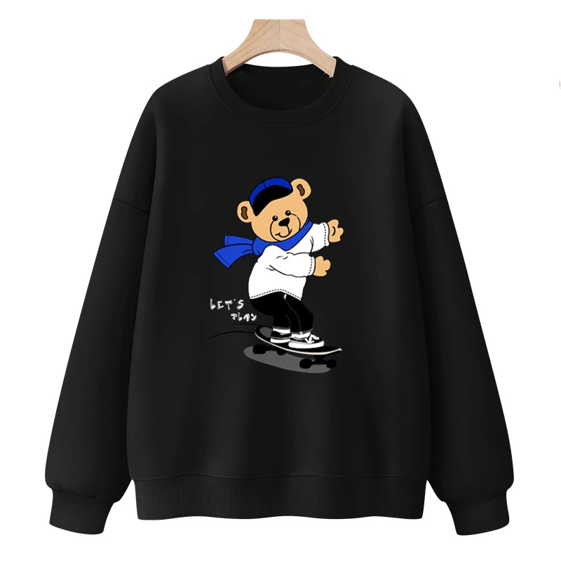 

500g Cotton High Quality American Skateboarding Bear Women Men Crewneck Hoodies Top Autumn Winter Casual Long Sleeve Pullovers
