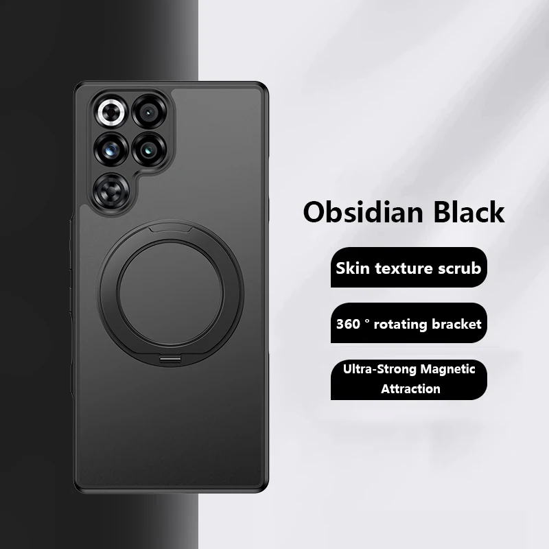 Translucent Shockproof Magnetic Phone Case with 360° Rotating Bracket and Matte Finish