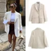 Vintage Corduroy Women's Blazer Notched Collar Single Breasted Solid Color Loose Coat
