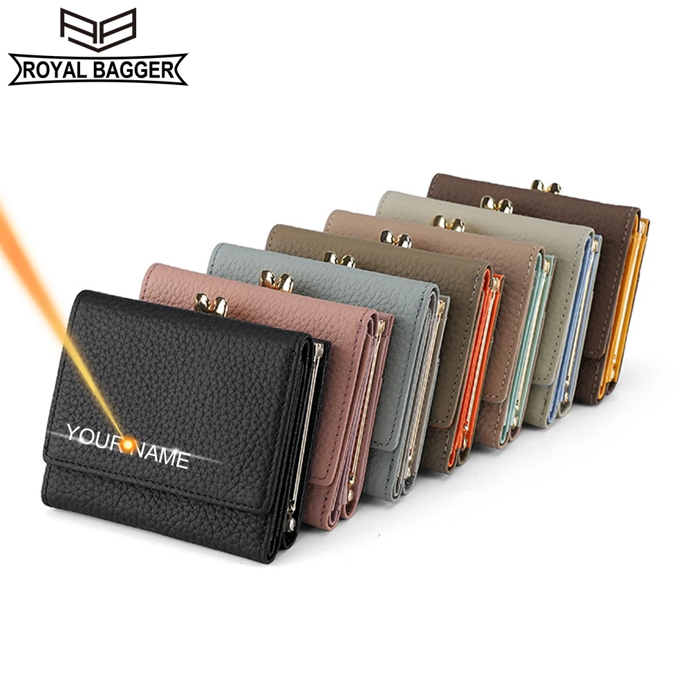 

Royal Bagger Short Wallets for Women Fashion Genuine Cow Leather Ladies Coin Purses Lychee Pattern Wallet Purse 2258