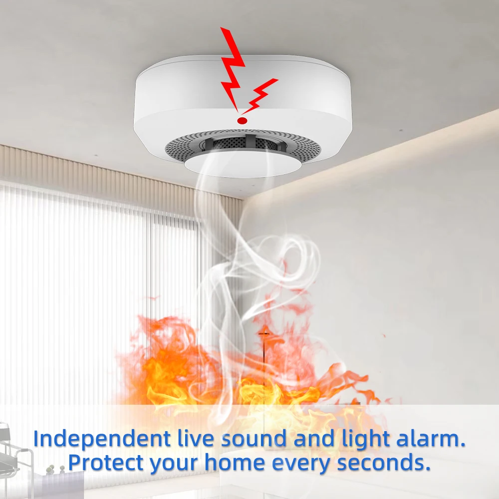 Independent Smoke Detector Home Security Protection Sensor for Warehouse Kitchen Fire Security Smart Smoke Fire Alarm
