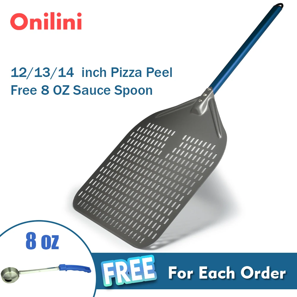 12/13/14/ inch Pizza Peel Perforated Pizzas Shovel Retangular Pizza Paddle with Aluminum Alloy Blue Handle