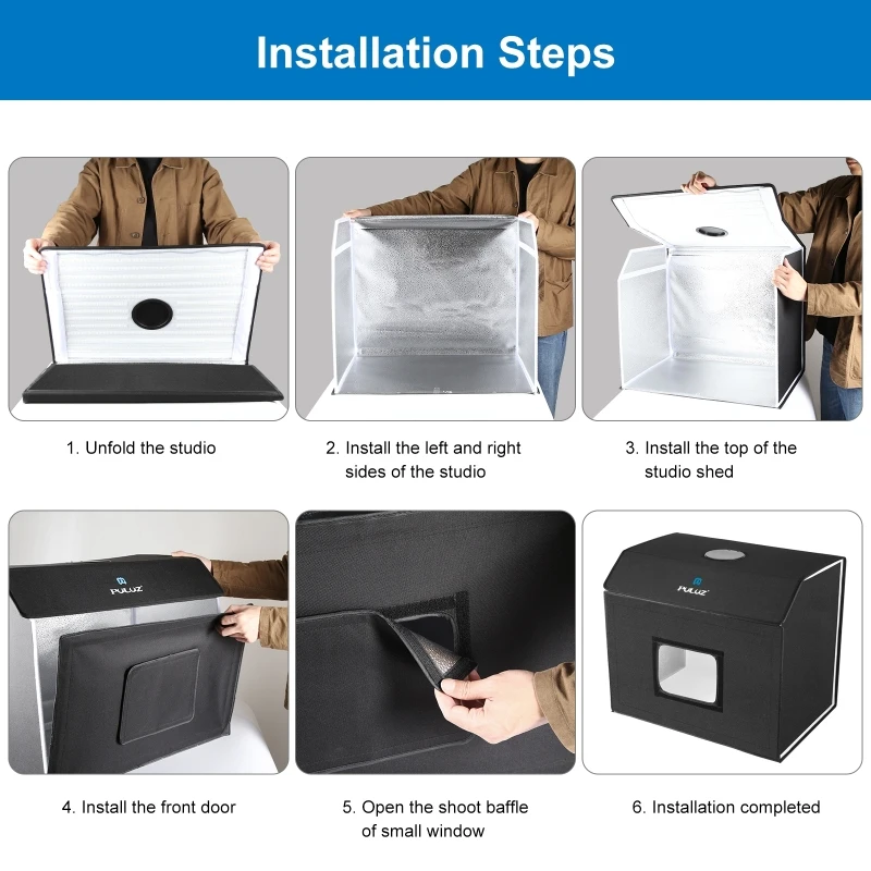 PULUZ 60cm x 40cm Cuboid Photo Studio Light Box Portable Foldable Studio Tent Kit with 4 Color Backdrops & 12 Light Panels