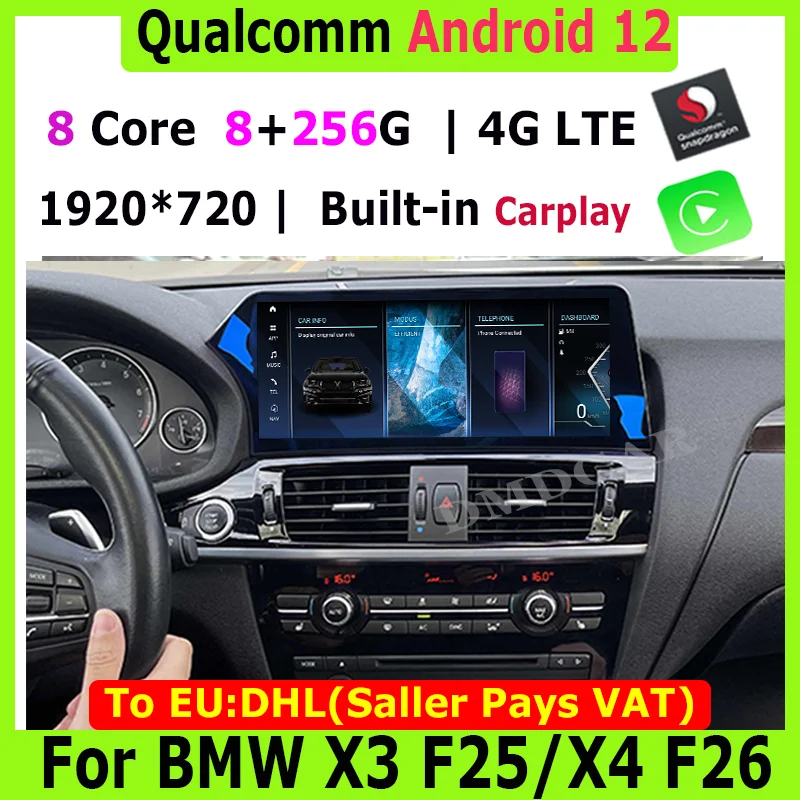 

New 12.5" android 12 Snapdragon Car Radio Stereo Video Multimedia Player Autoradio GPS Navi for BMW X3 F25 X4 F26 CIC NBT EVO