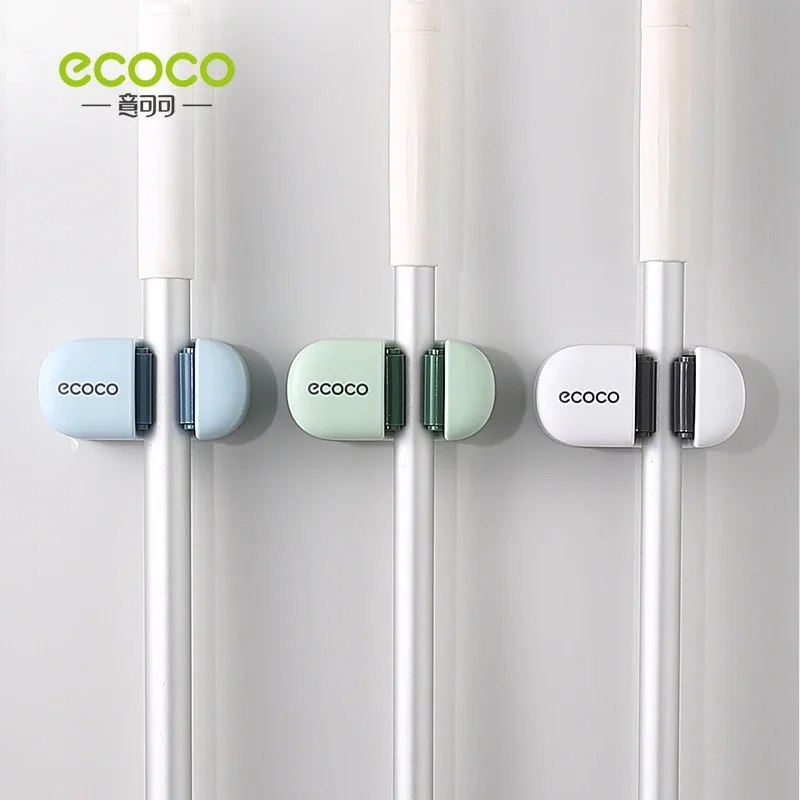 

ECOCO Mop Hooks Punch Free Self Adhesive Wall Mounted Broom Holder Brush Hanger Organizer Multi-use Kitchen Bathroom Strong Rack