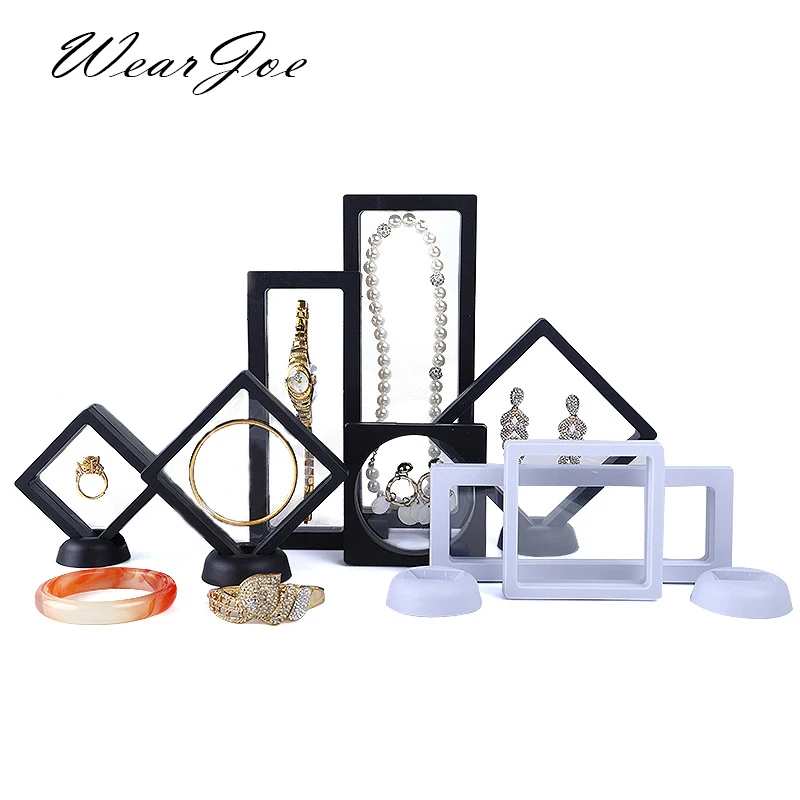 3D Floating Frame Gemstone Coin Box Clear Jewelry Bracelet Display Stand Ring Pendant Holder Protect Jewellery Presentation Case