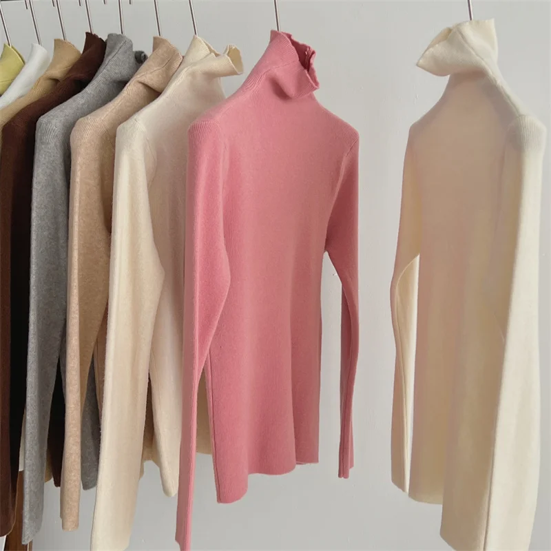 

Women's Elegant Soft Stretch Turtleneck Long Sleeve Slim Sweater Lady Autumn Winter Solid Color Pullover Jumper Basic Sweater