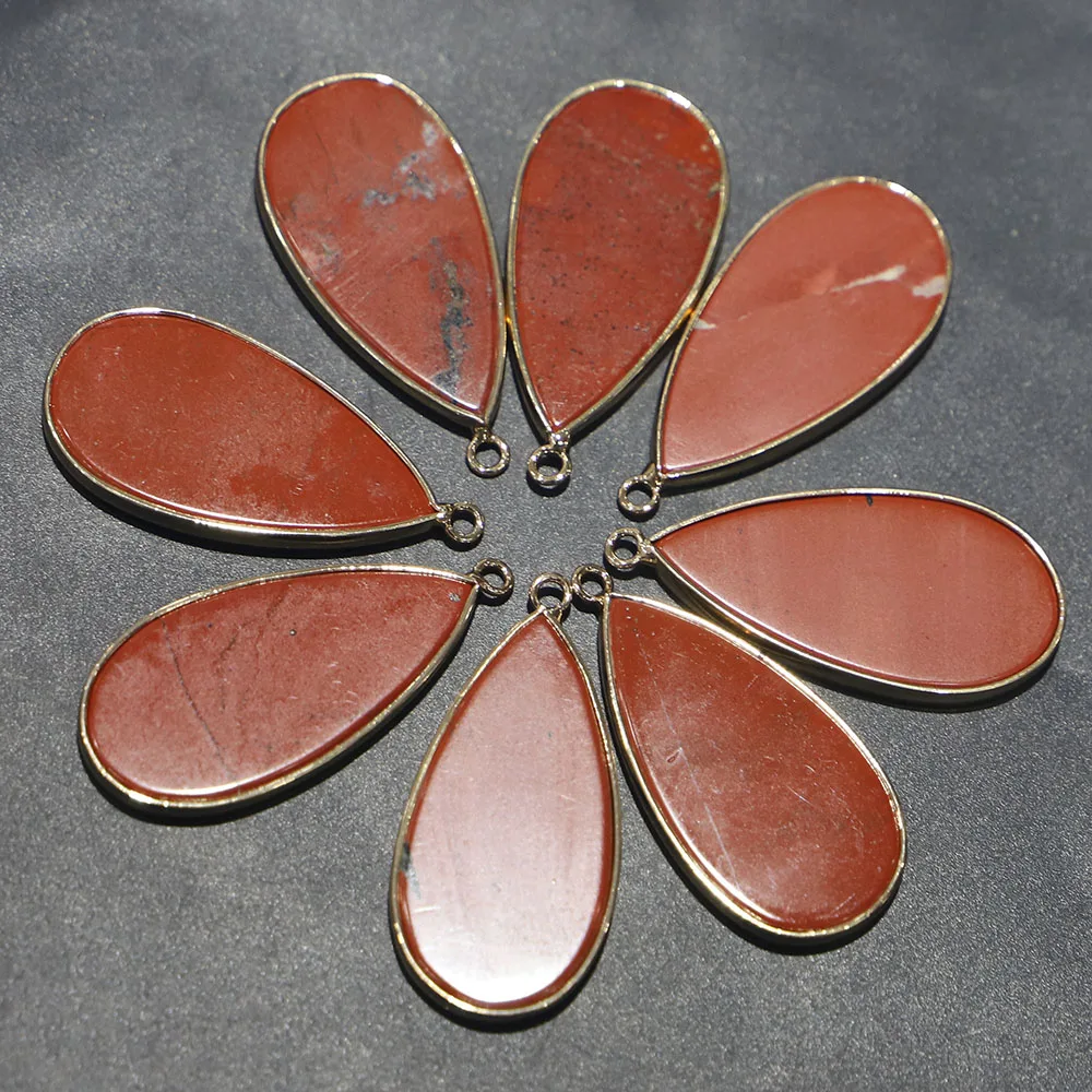 Hotsell Natural Stone Long Flat Water Drop Pendants Necklace Fashion Jewelry Making Diy Charm Earring Accessories Wholesale 8Pcs