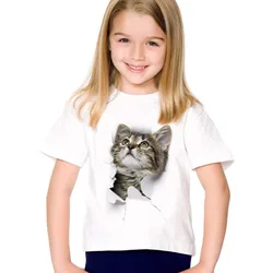Nova moda bonito crianças roupas de marca para crianças manga curta t shirts impressão 3d gato t shirts topos do bebê meninas unisex roupas