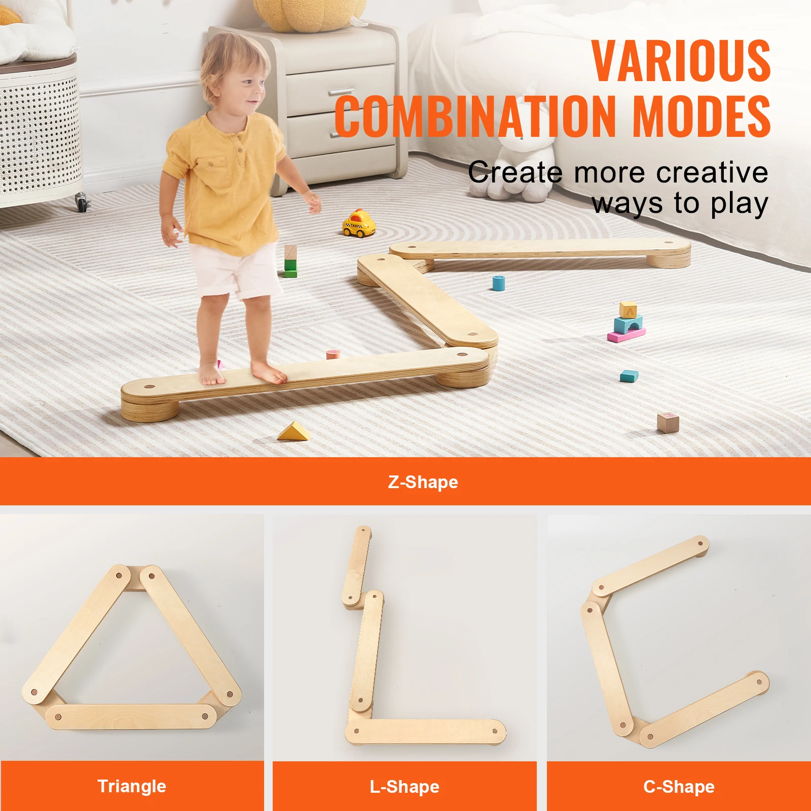 Wooden Balance Beam Stepping Stones for Kids Indoor Outdoor Play
