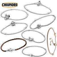 Bracelet en forme de cœur en argent sterling S925, bracelet classique à perles rondes, bracelet en os de serpent, charme DIY, bijoux pour femmes, cadeaux 1
