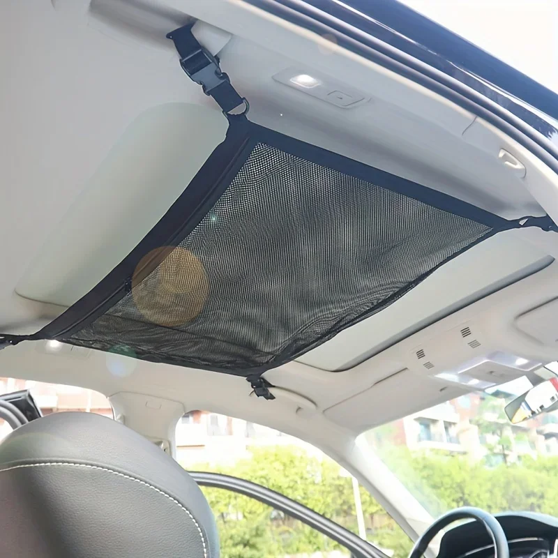 1pc Double Layer Adjustable Car Roof Cargo Mesh Bag, Car Roof Storage Bag, Suitable for SUV, Long-distance Travel Storage Bag