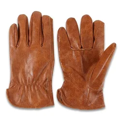 Premium Cowhide Vintage Tie - Dye Leather Motorcycle Gloves - Brown Heavy - Duty Safety Outdoor Biker Gloves (M)