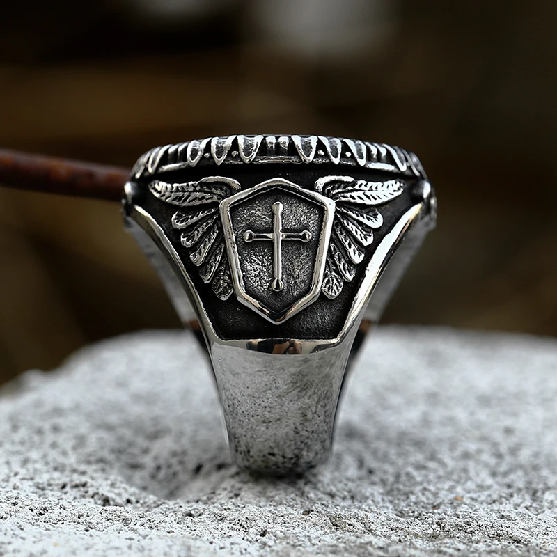 Beier New Design Stainless Steel St Christopher St Michael Ring Cross Renaissance Cross Vintage Jewelry For Men Wholesale