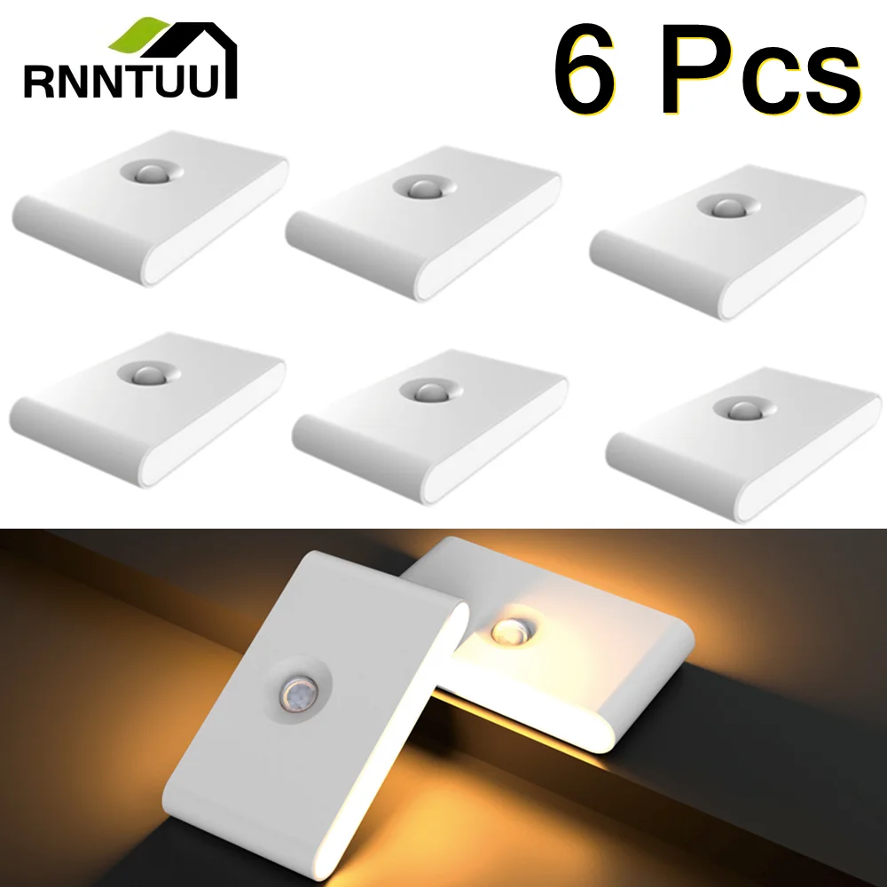 6 Pcs LED Induction Night Light Wireless USB Charging Human Body