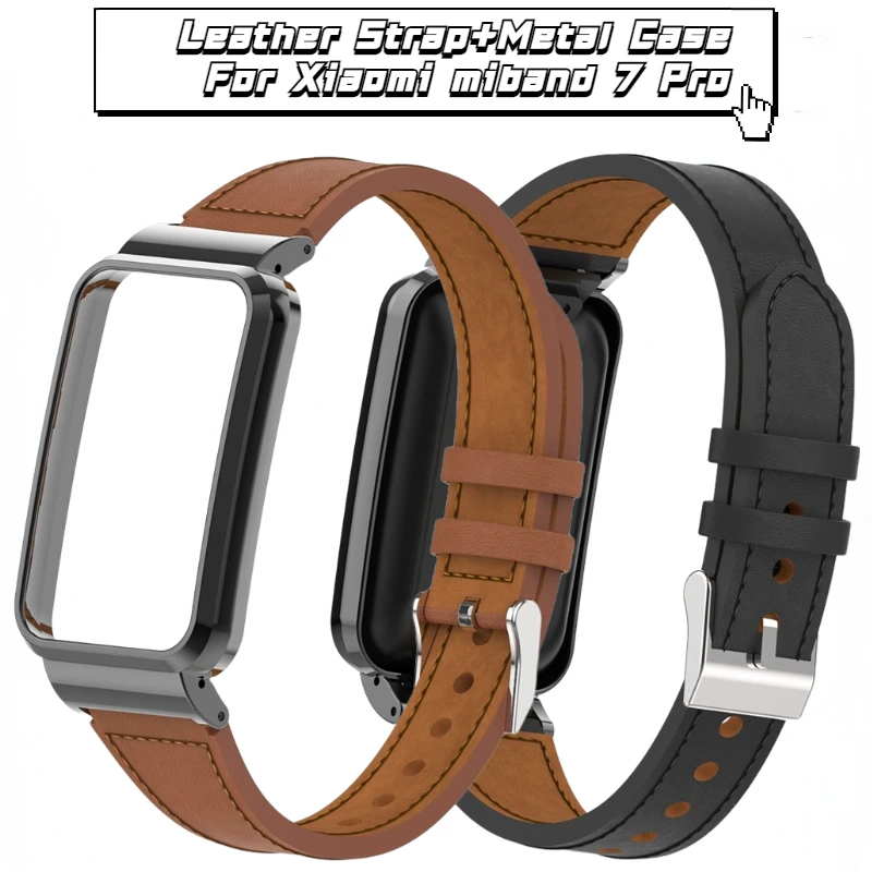 

Leather Strap+Metal Case For Xiaomi miband 7 Pro Business high-end replacement bracelet band For miband 7 Pro Correa Accessories