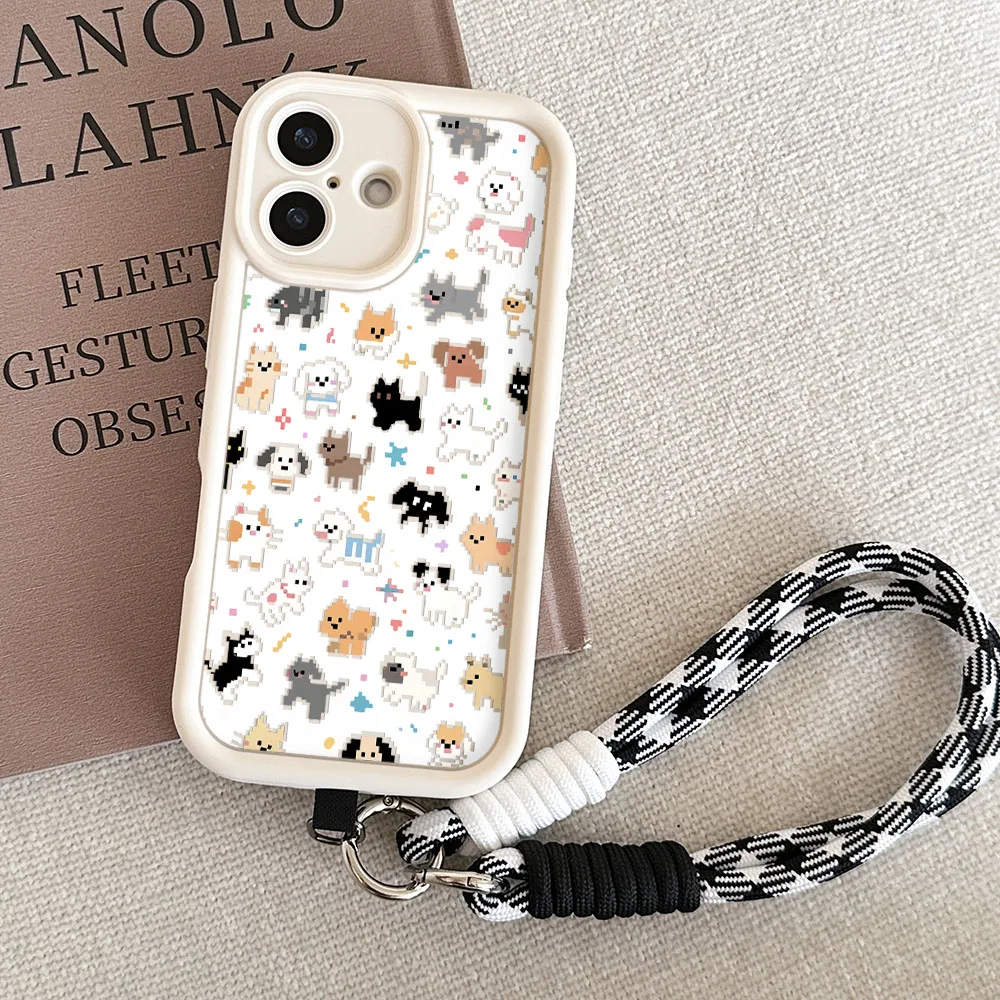 Cartoon Dog TPU Phone Case with Lanyard and Wrist Chain