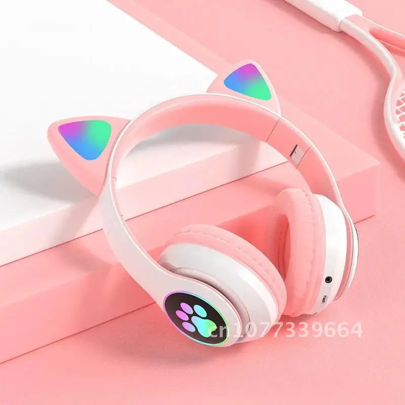 

Wireless Bluetooth Headset Cute Cat Ears LED Flashing Headphones Mic TF FM Kid Girl Stereo Music Earbud Kitten Earphon Gift