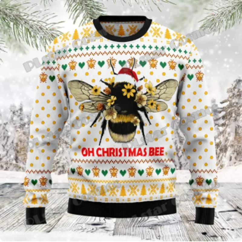 thumbnail image 1 of Suéter de moda de invierno para hombre, suéter navideño feo con estampado 3D de abejas alegres, jersey de punto cálido informal neutro M1007, 1 of 5