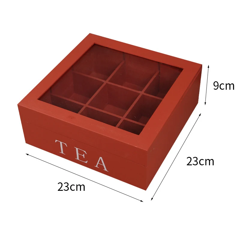 Wood Tea Bag Storage Box With Clear Lid 9 Compartments Square Container Desktop Jewelry Organizer Tea Box Case 6