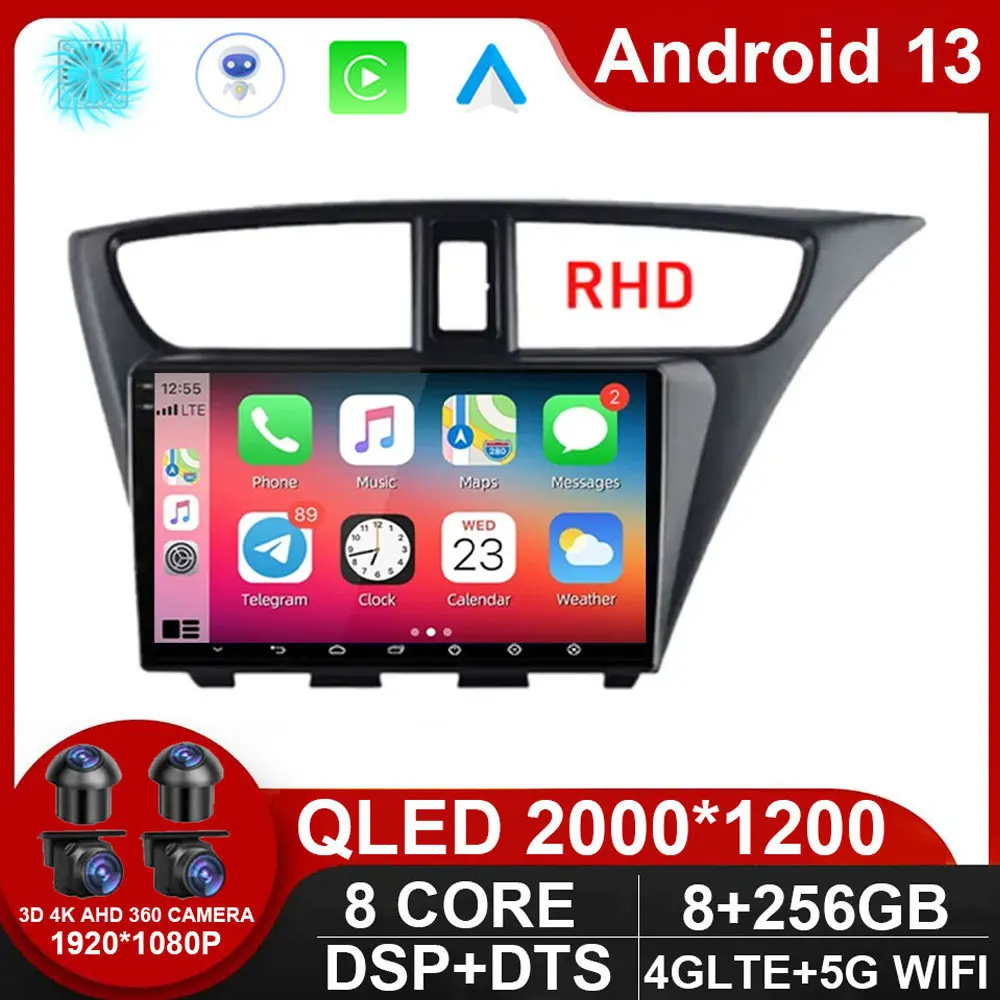 

For Honda CIVIC Hatchback 2012 - 2017 Car Radio Android 13 Multimedia Video Player Navigation GPS Stereo HU No 2 Din 2din