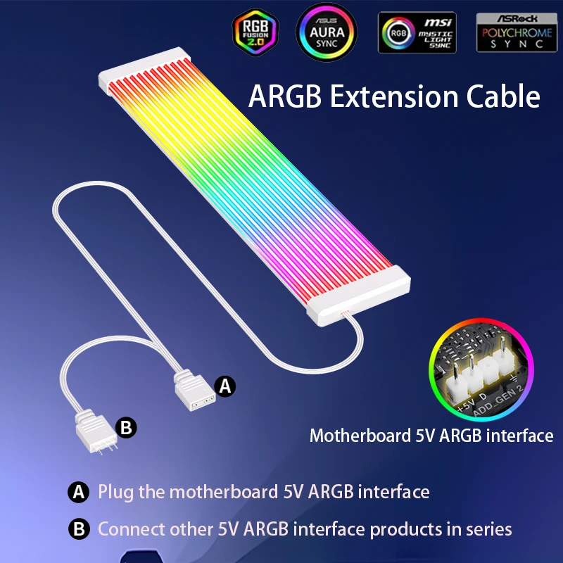 5V 3Pin ARGB 동기화 PC 케이블 8/24PIN 마더 보드 전원 연장 케이블 유연한 LED 스트립 빛 DIY 키트 비디오 카드 8Pin 6PIN 케이블