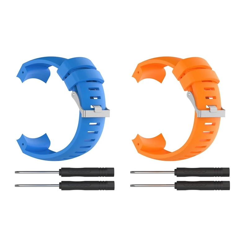 

2 Set For Suitable Sunto Core ALU BLACK Wristband Silicone Bracelet Smart Watch Wristband, Blue & Orange