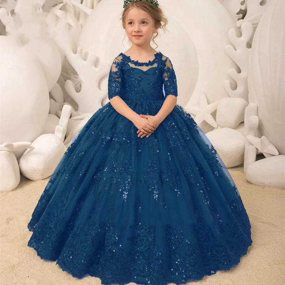 Wedding Girls Long Green Dress Satin Ball Gown Where To Buy Cheap Flower  Girl Dresses Tulle