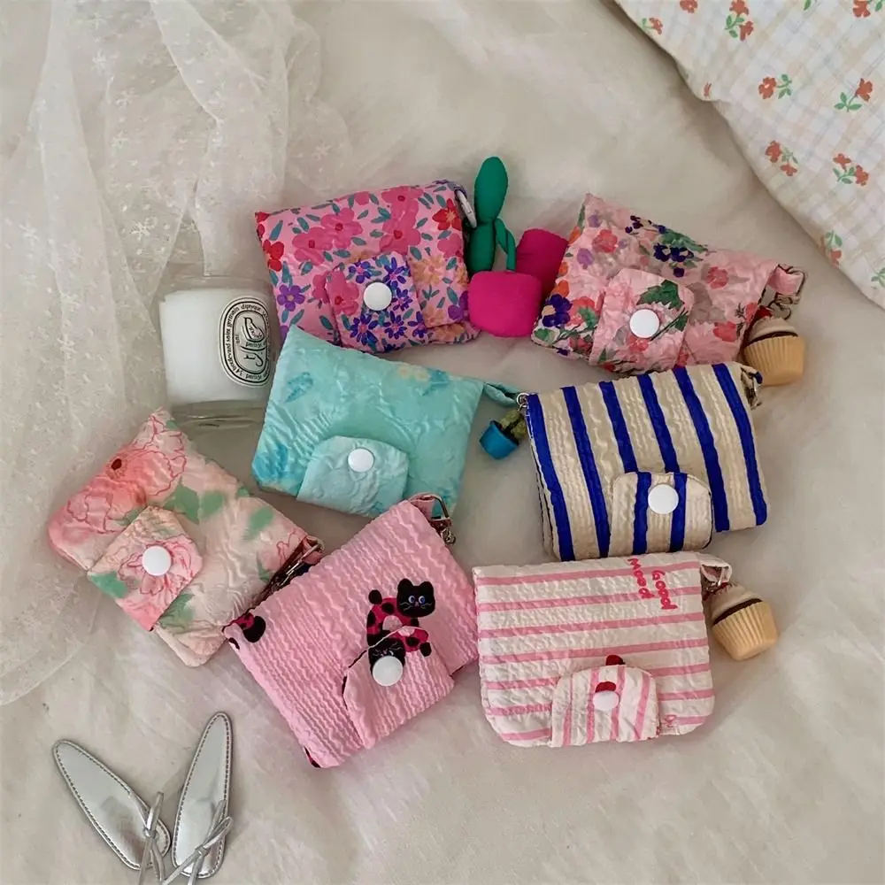 Women Girls Floral Cloth Mini Wallets Cartoon Coin Purses Card Holder Money Bag Zipper Change Pouch Storage Bag