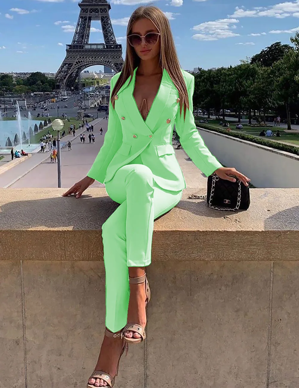 Customized Women's Business Office Set Double breasted Formal Party Wedding Prom Evening Dress 2-piece Set (Jacket+Pants)