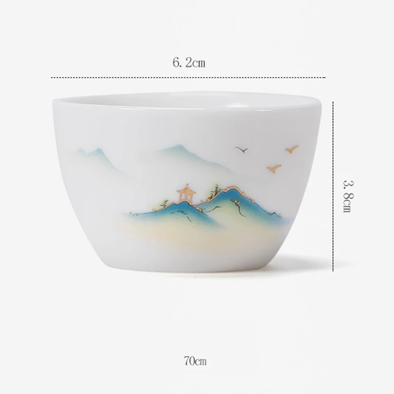 Chinese Style Ceramic Mountain Pattern Single Cup, Jade Porcelain, Creative Kung Fu Teaset Small Teacup for Household Office Use