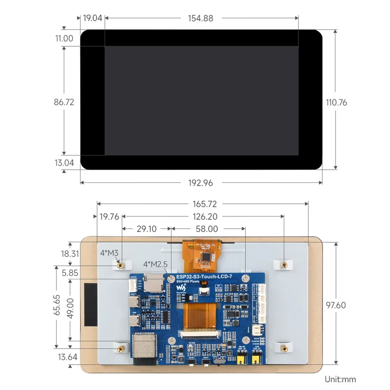 ESP32-S3   7ġ ġ ÷ 800480 Xtensa LX7  ھ μ 8M ÷ WiFi BT5 for GUI LVGL HMI ESP32