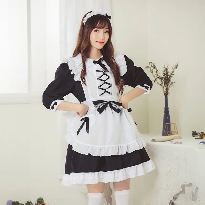

Костюм для ролевых игр аниме, черно-белое милое мягкое платье для девочки, платье лолиты, костюм Алисы, костюм горничной, костюм горничной