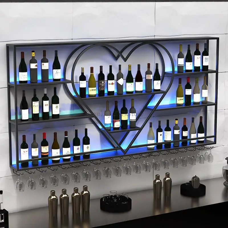 Bar Counter Wall Hanging Wine Cabinet Simple Hanging Wine Rack Storage Rack Restaurant Iron Bar Wall Display