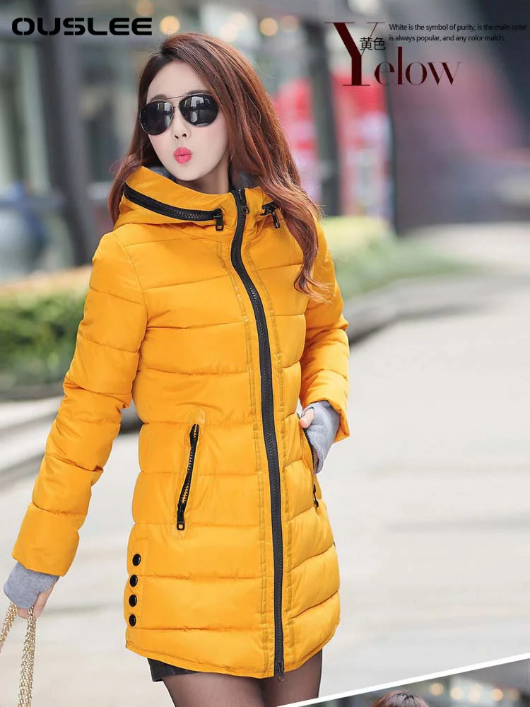 

OUSLEE-Women's Hooded Long Parka, Warm Slim Winter Coat, Women Puffer Jacket, Oversized Padded Outwear, Brand