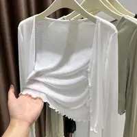 plus Size Ice Silk Thin Sun Protection Cardigan Women's Summer ort Sve Outerwear with Wood ain  Spring Autumn Oute...