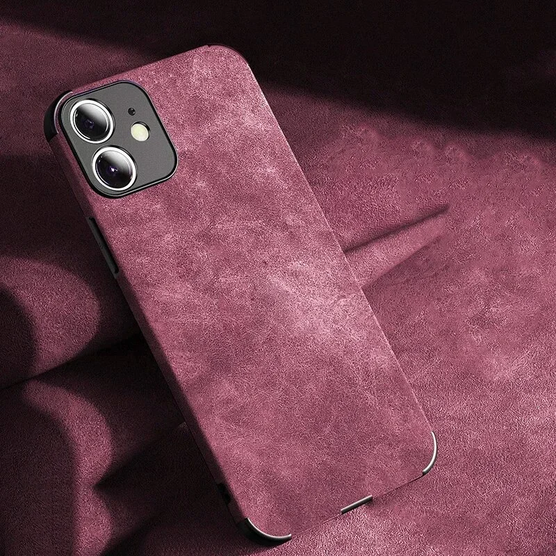 Luxury Matte Vintage Tumbled Leather Soft Phone Case - Suede Shockproof Back Cover