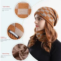 Winter Beanie Hats Scarf Set Warm Knit Hat Female Skull Cap Balaclava Neck Warmer with Thick Fleece Lined Bobble Hat for Women 2
