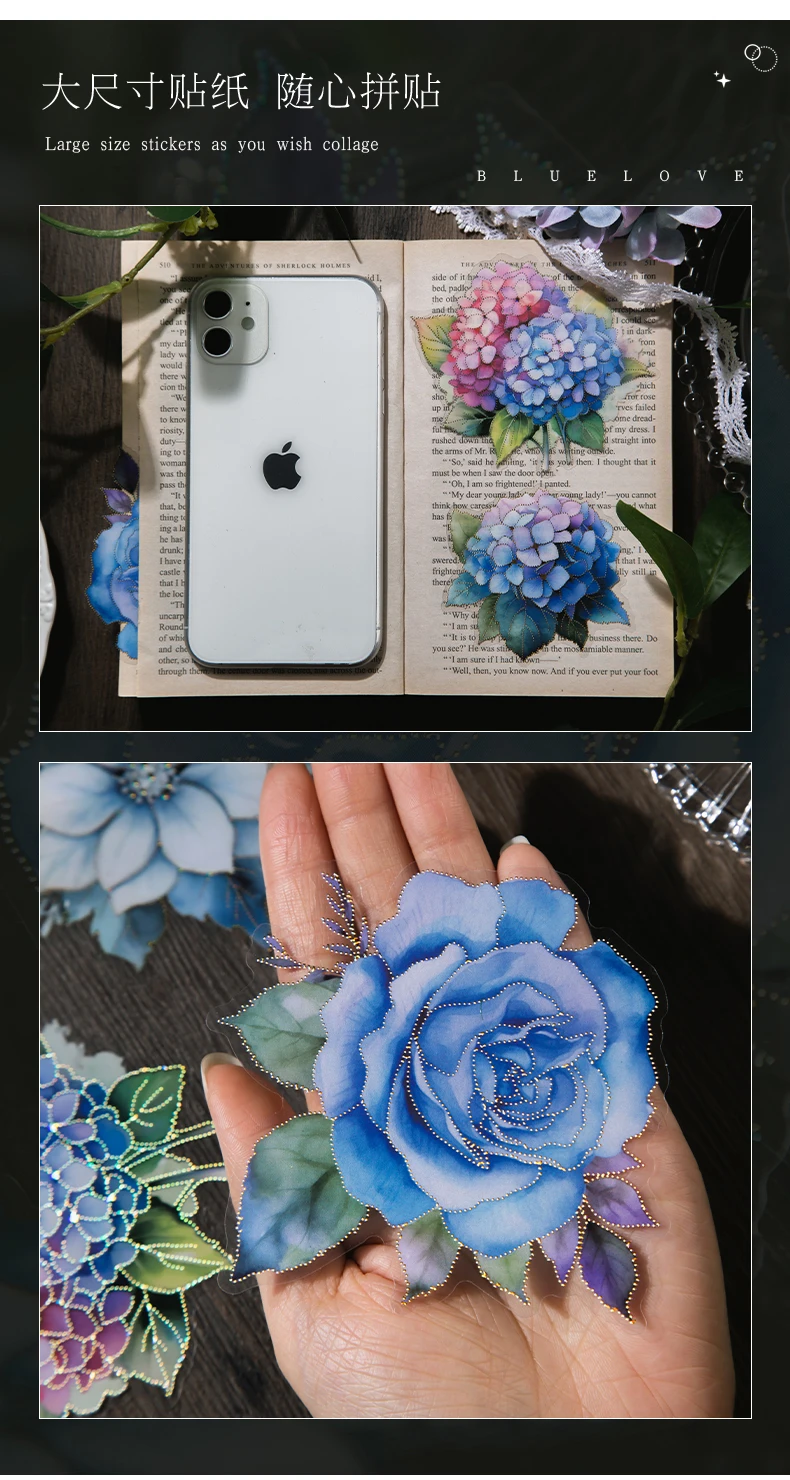 10 teile/paket blaue Thema Blumen Aufkleber dekorative Kleber DIY Kreativität Scrap booking handgemachte Junk Journal Lieferungen – Detail 6