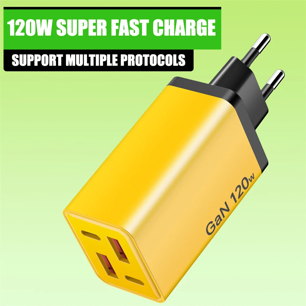 120W USB C Charger 4 Ports Fast Charging EU/US/UK Plug Wall Charger Adapter For