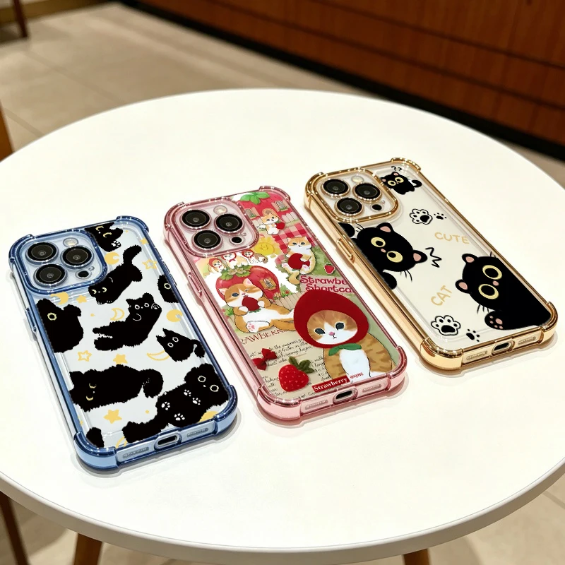 Luxury Black Cat Cartoon Plating Anti-Knock Phone Case
