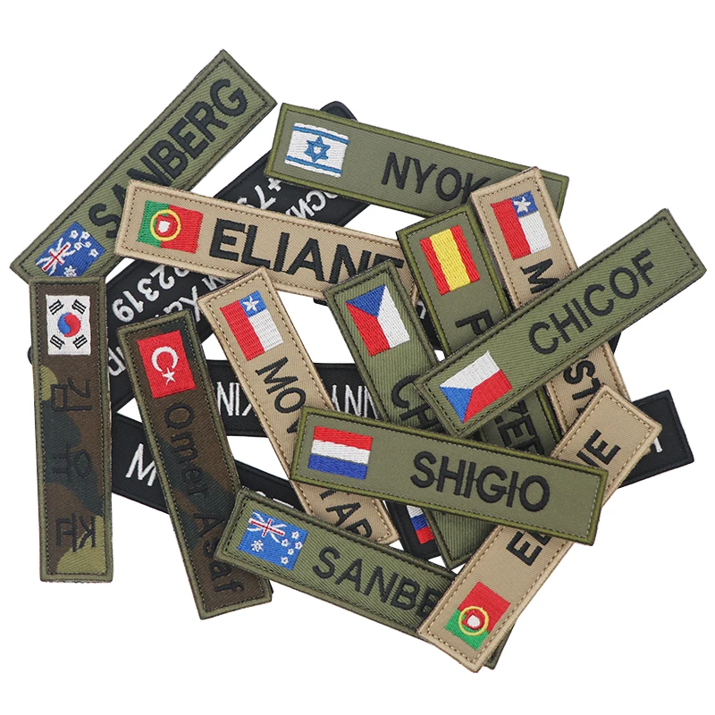 National Flag Embroidery Name Patches Stripes Badges Sticker Iron On Sewing On Hook&Loop For Clothing Hat Backpack Collar