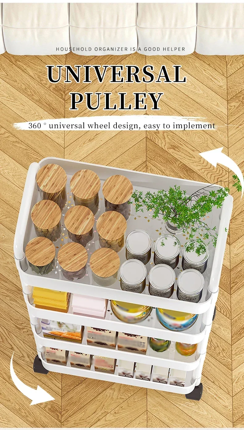 3-4-5-Layer Rolling Plastic Storage Cart with Armrests Space-Efficient Multi-Room Organizer Matte Finish rolling storage cart