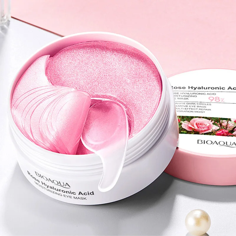 Rose Eye Mask 60pcs BIOAQUA Rose Hyaluronic Acid Anti Dark Circles Eye Bags Moisturizing Firming Patches Skin Care