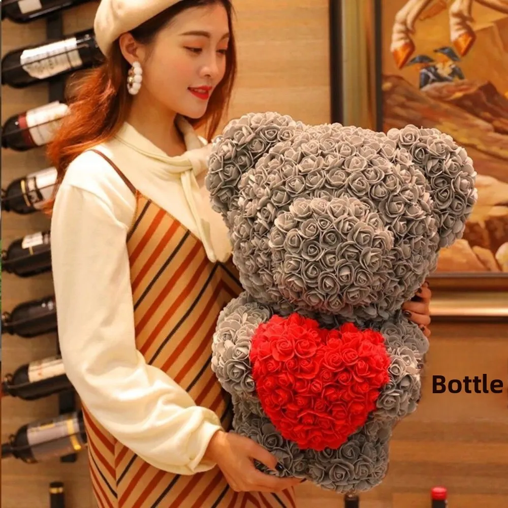 16*24cm Künstlicher Teddybär mit Rosen in Mehrfarbigem Design - Romantisches Valentinstagsgeschenk für Freundin, Frauen, Jahrestag – Detail 4