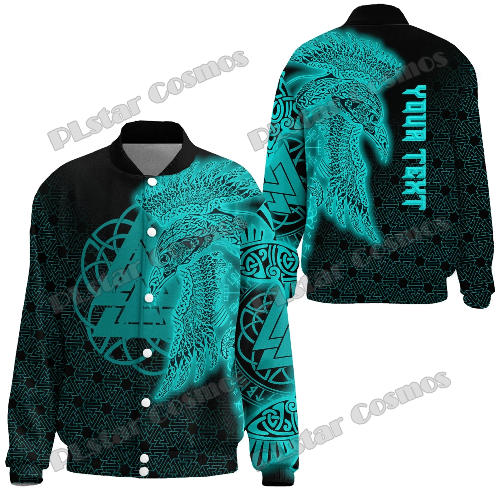 Raven Valknut Turquoise Tattoo Custom 3D Printed Fashion Mens Baseball Varsity Jacket Unisex Casual Winter Baseball Jacket FX25